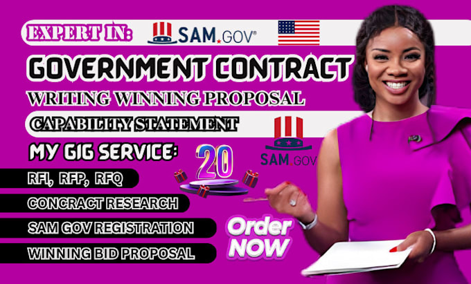 Gig Preview - Write winning government contract capability statement bid proposal rfq sam gov