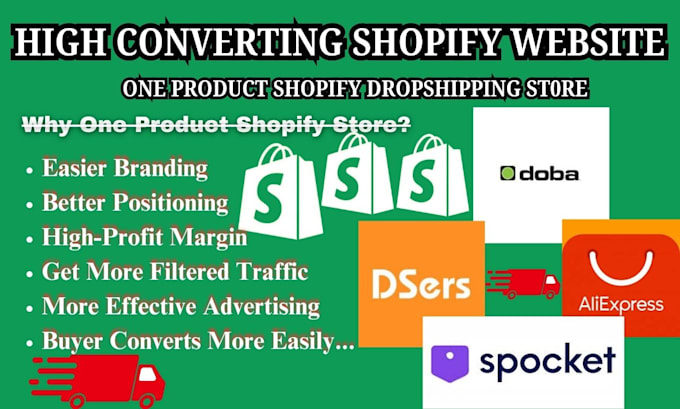 Gig Preview - Create one products shopify dropshipping store via gelato, doba, spocket, dsers