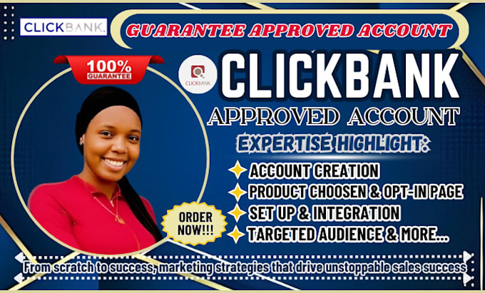 Gig Preview - Create clickbank account, approved clickbank affiliate account, profile setup