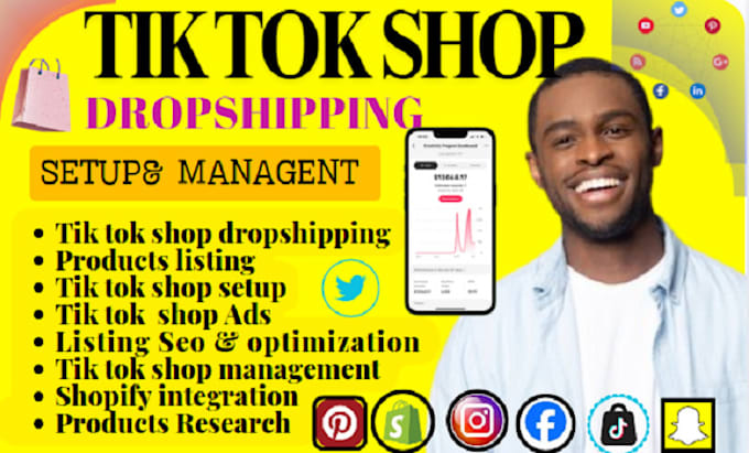 Gig Preview - Fix, setup,manage tiktok shop, tiktok shop dropshipping, tiktok shop marketing