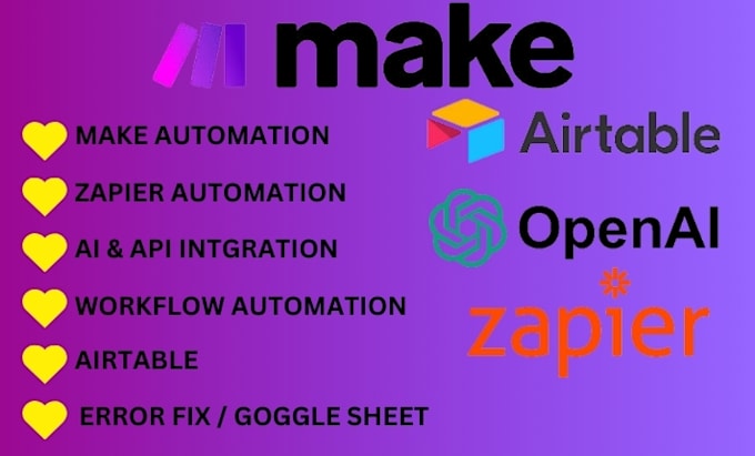 Gig Preview - Make com automation api integration zapier  airtable made com