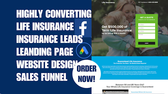 Gig Preview - Generate life insurance lead insurance lead insurance landing pag website design