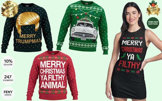 Gig Preview - Merry christmas,santa claus, christmas sweater and t shirt svg design bundle