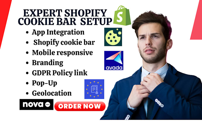 Gig Preview - Setup shopify cookie bar nova consentmo consentik ultimate iubenda avada