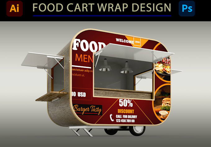 Gig Preview - Food cart wrap, food trailer, food stall, stand, container, food truck