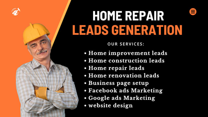 Gig Preview - Generate home improvement home renovation home repair leads via facebook ads