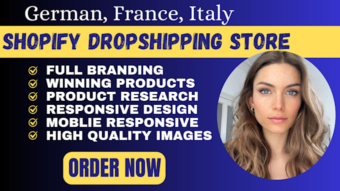 Gig Preview - Build france, german, shopify store design shopify website dropshipping store