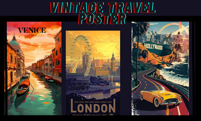 Gig Preview - Design creative travel posters vintage retro poster design art deco illustration