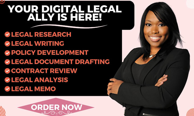 Gig Preview - Do legal research writing, legal writing, policies writing, legal agreement