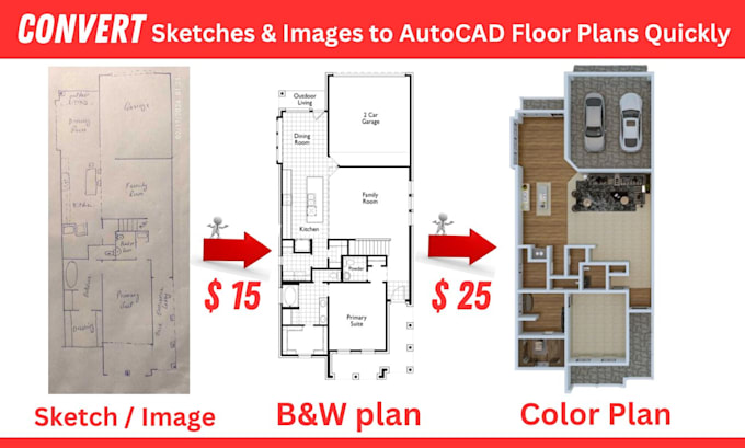 Gig Preview - Redraw 2d floor plans in autocad for real estate agents