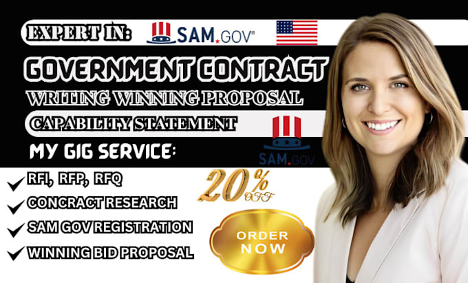 Gig Preview - Write winning bid proposal government contract capability statement rfq sam gov