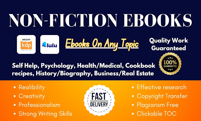 Gig Preview - Ghostwrite your ebooks, kindle books, ebook writer as your book ghostwriter