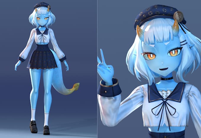 Gig Preview - 3d vtuber model vrchat avatar vroid model pngtuber furry model 3d rigging