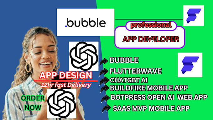 Gig Preview - Fix bubble io app,develop bubble mvp marketplace mobile app chatbot,flutterflow