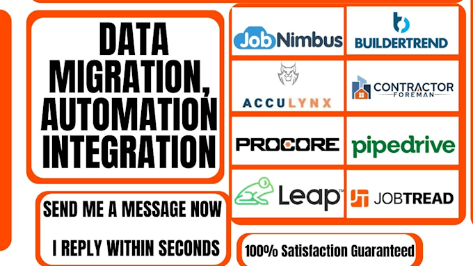 Gig Preview - Do procore acculynx jobber jobnimbus buildertrend data migration, automation