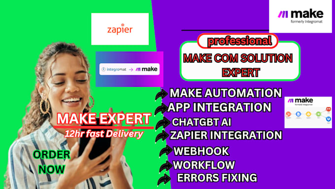 Gig Preview - Be your make com or make com automation,zapier automation, integromat expert