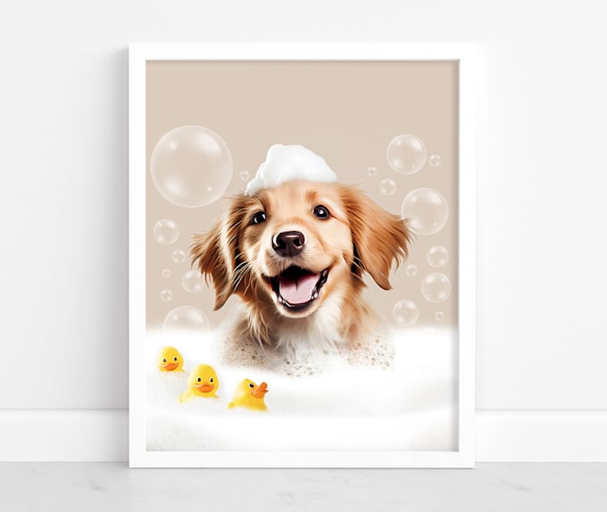 Gig Preview - Create a pet bath portrait using pet photos for the bathroom