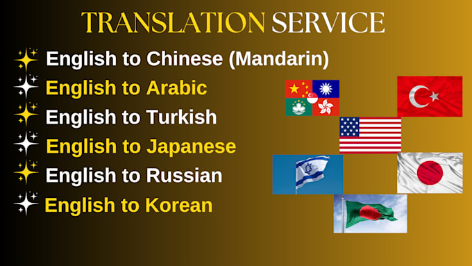 Gig Preview - Translate english to turkish, arabic, chinese, japanese, korean or russian