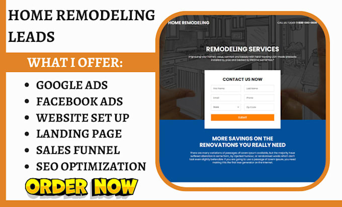 Gig Preview - Generate home remodeling leads home renovation leads home repair landing page