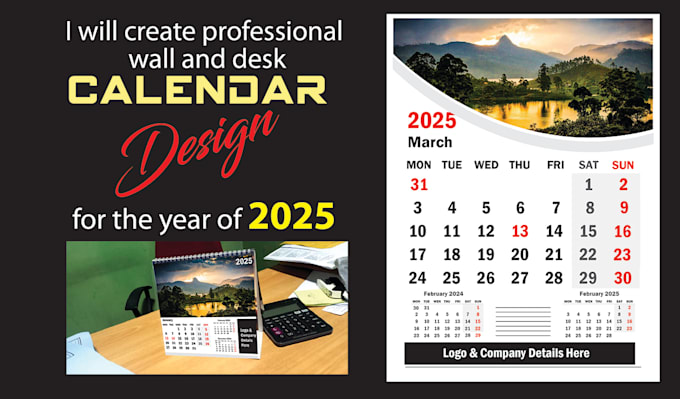 Gig Preview - Do 2025 new year wall calendar and desk calendar