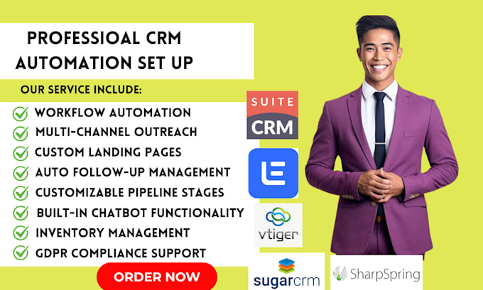 Gig Preview - Setup crm automation using lemlist suite suger vtiger sharpspring bitrix24