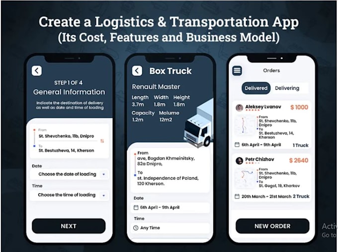 Gig Preview - Develop logistic app, moving company app, truck booking app, freight, cargo app