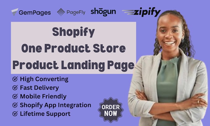 Gig Preview - Build pro shopify landing page and one product store by replo, gempages, pagefly