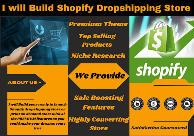 Gig Preview - Build shopify dropshipping store ecommerce website and shopify website