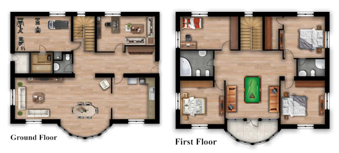 Gig Preview - Render professional 2d floor plan in photoshop