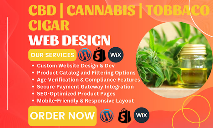 Gig Preview - Design cbd smokeless tobacco cannabis flavored filtered cigar wordpress website