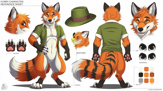 Gig Preview - Draw furry reference sheet, fursona character design and furry art