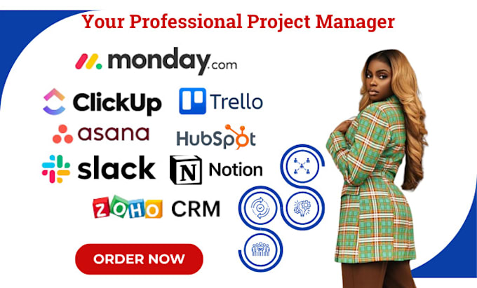 Gig Preview - Do project management on monday, clickup, asana, trello, monday crm, slack, crm