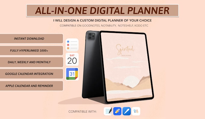 Gig Preview - Do custom digital planner template calendar, journal for etsy and goodnotes