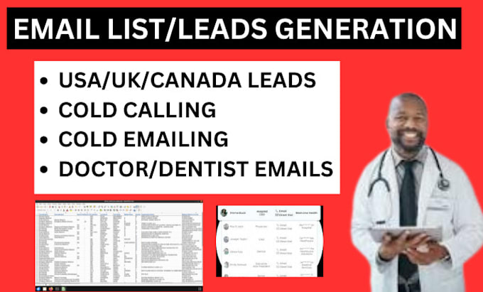 Gig Preview - Do USA,UK,canada doctor,dental,pharmacy email list leads for cold email calling