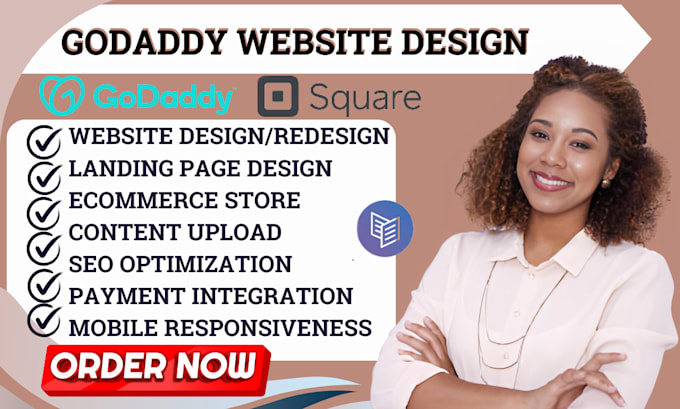 Gig Preview - Design godaddy website redesign godaddy square online store square website carrd