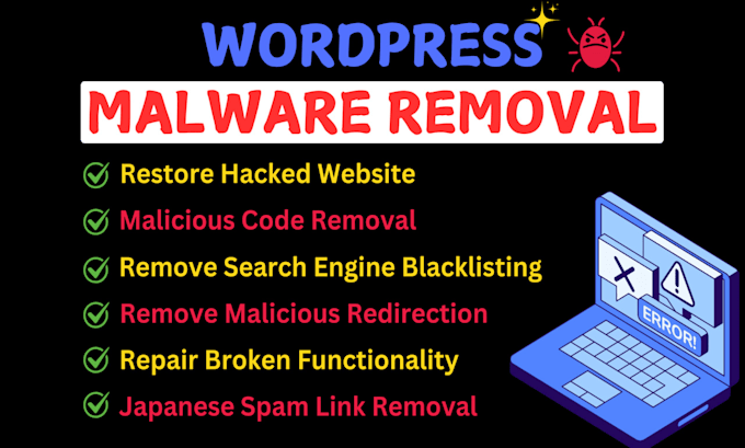 Gig Preview - Do wordpress malware removal, hacked website restoration