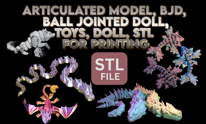 Gig Preview - Create stl for 3d articulated model articulated animal 3d flexi model 3d bjd toy