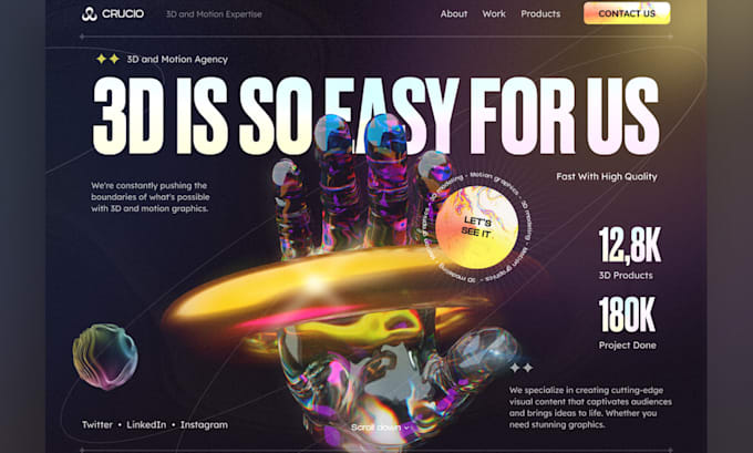 Gig Preview - 3d animated webflow website css animation with spline model wordpress threejs