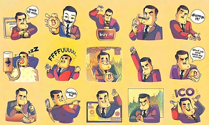 Gig Preview - Design custom crypto telegram stickers cartoon stickers animated crypto stickers