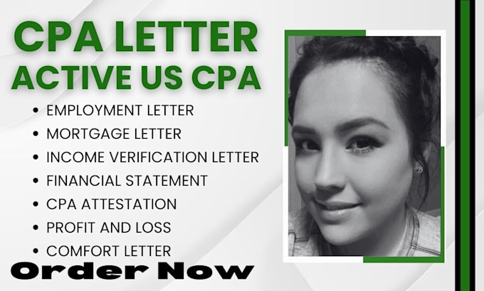 Gig Preview - Provide income verification mortgage letter and comfort letter as signed us CPA