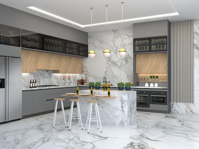 Gig Preview - Interior design your kitchen cabinets, kitchen design, render, layout