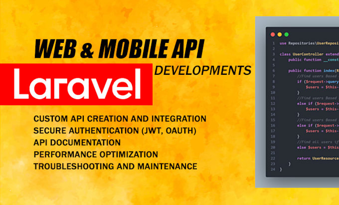 Gig Preview - Custom laravel API development for web and mobile integrations