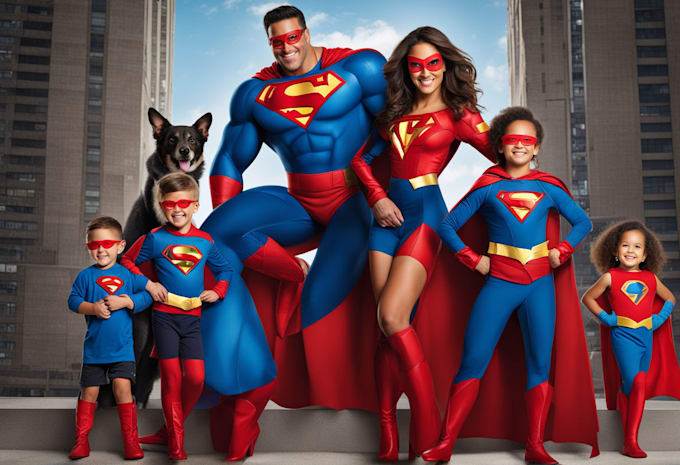 Gig Preview - Design a family superhero portraits for you