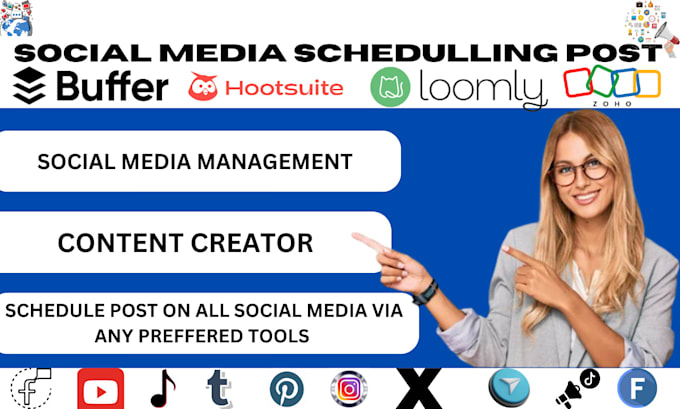 Gig Preview - Schedule posting on social media via hootsuite loomly later facebook tiktok