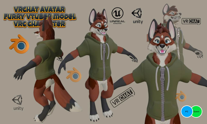 Bestseller - create well detailed vrchat avatar, furry vtuber model, furry avatar, 3d nsfw