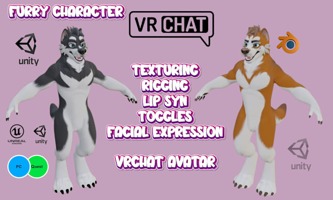 Gig Preview - Do custom furry vrchat avatar, 3d vtuber model, nsfw model, ffix, vrm model