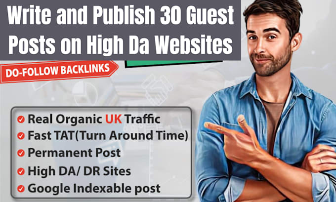 Gig Preview - Write and publish 30 guest posts on high da websites