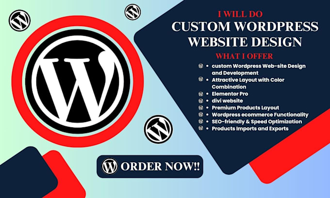 Gig Preview - Wordpress website design wordpress woocommerce website divi wordpress website