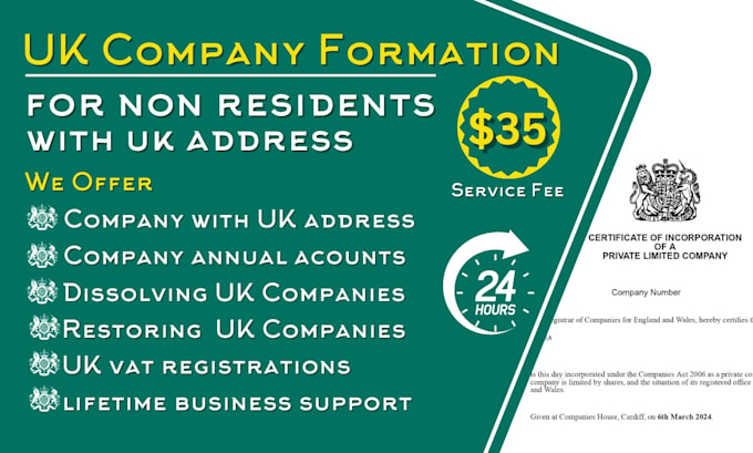 Gig Preview - Uk ltd company formation in 24 hours with uk address