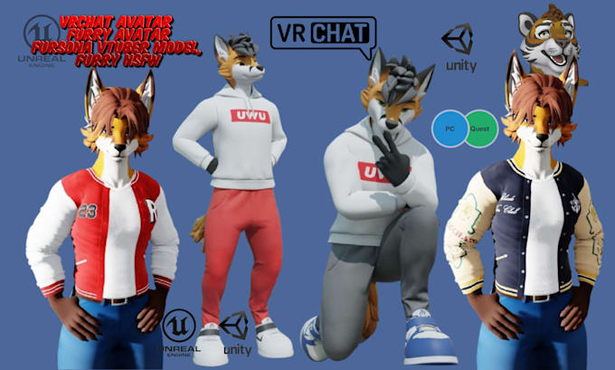 Gig Preview - Do custom vrchat avatar, furry avatar, fursona vtuber model, furry nsfw, 3d nsfw